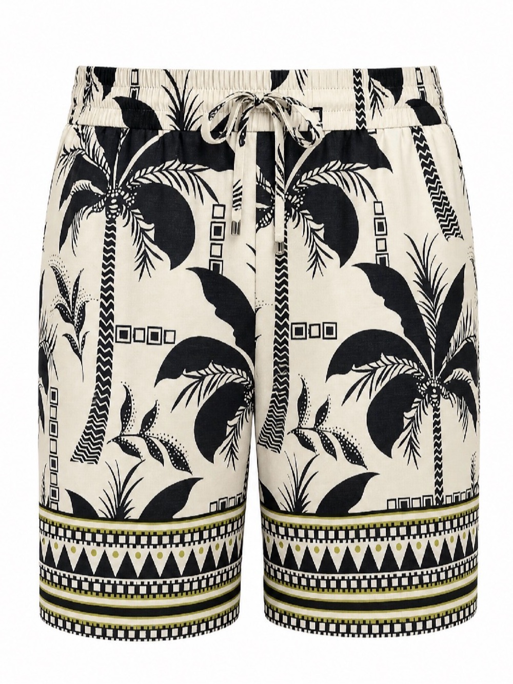 Pink Martini Women's Palm Print Drawstring Shorts - Cream/Black - Picture 2 of 4